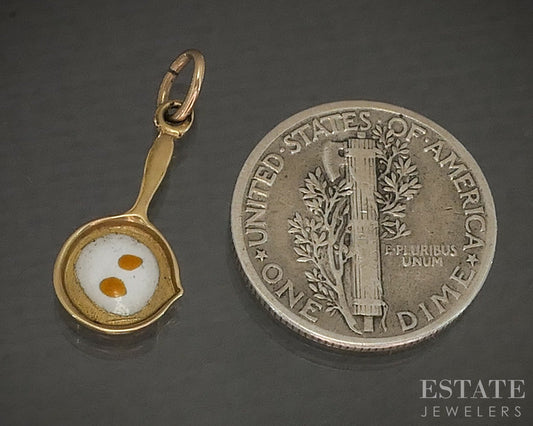 Vintage 14k Yellow Gold Enameled Egg in Frying Pan Charm 0.7g p20050b