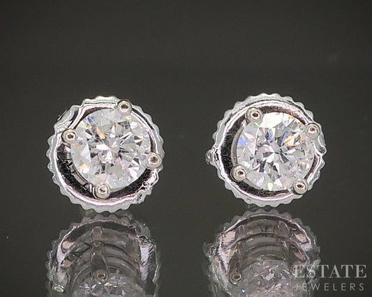 14k White Gold Round Natural .40ctw Diamond Screw Back Earrings p19716b
