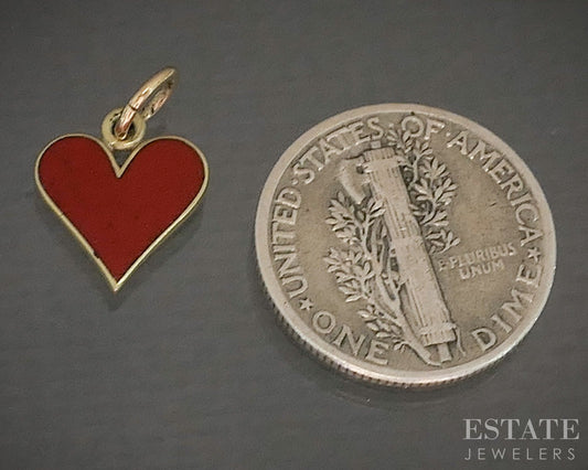 Vintage 14k Yellow Gold Enameled Heart Charm 0.7g p20054b