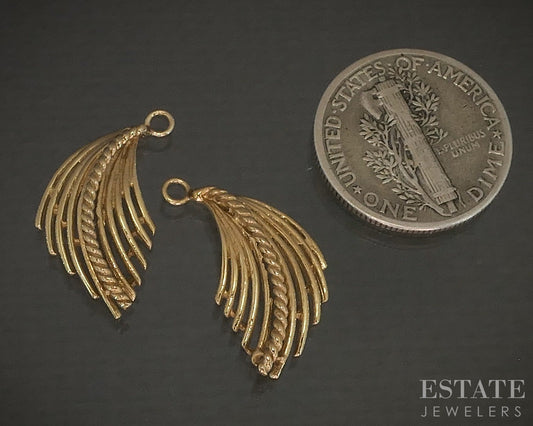 14k Yellow Gold Feather Spray Stud Earring Enhancers Jackets 1.9g p19799b