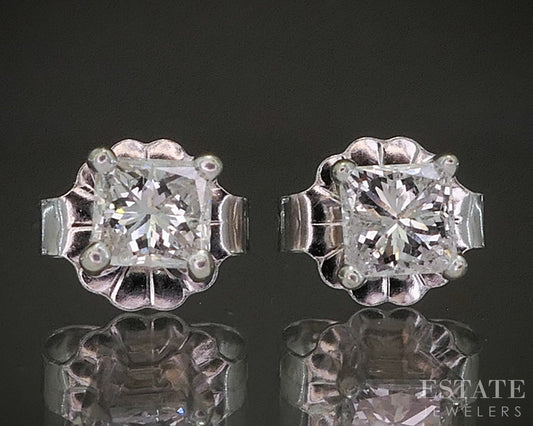 14k White Gold Princess Natural .35ctw Diamond Stud Earrings p20116b