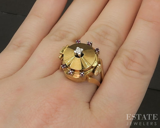 Vintage 18k Yellow Gold Bucherer Peek-a-Boo Ladies Ring Watch 12.5g p22360