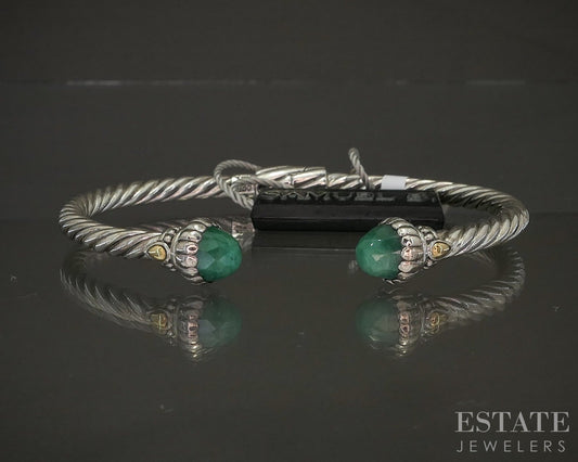 18k & Sterling Silver Natural Emerald Samuel B. Cuff Bracelet 16g p23209