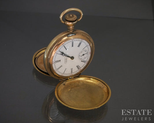 Antique Tri Colored Gold Filled American Waltham Seaside Pocket Watch p15131