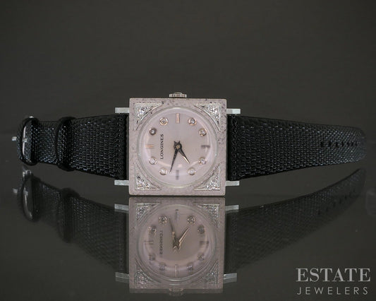 Vintage 1968 14k White Gold Longines Cal. 428 Natural Diamond Watch p22752