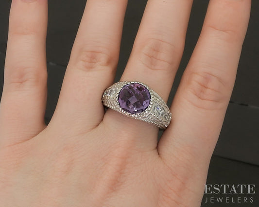 Sterling Silver Judith Ripka Natural Amethyst & CZ Band Ring 11.6g p24369