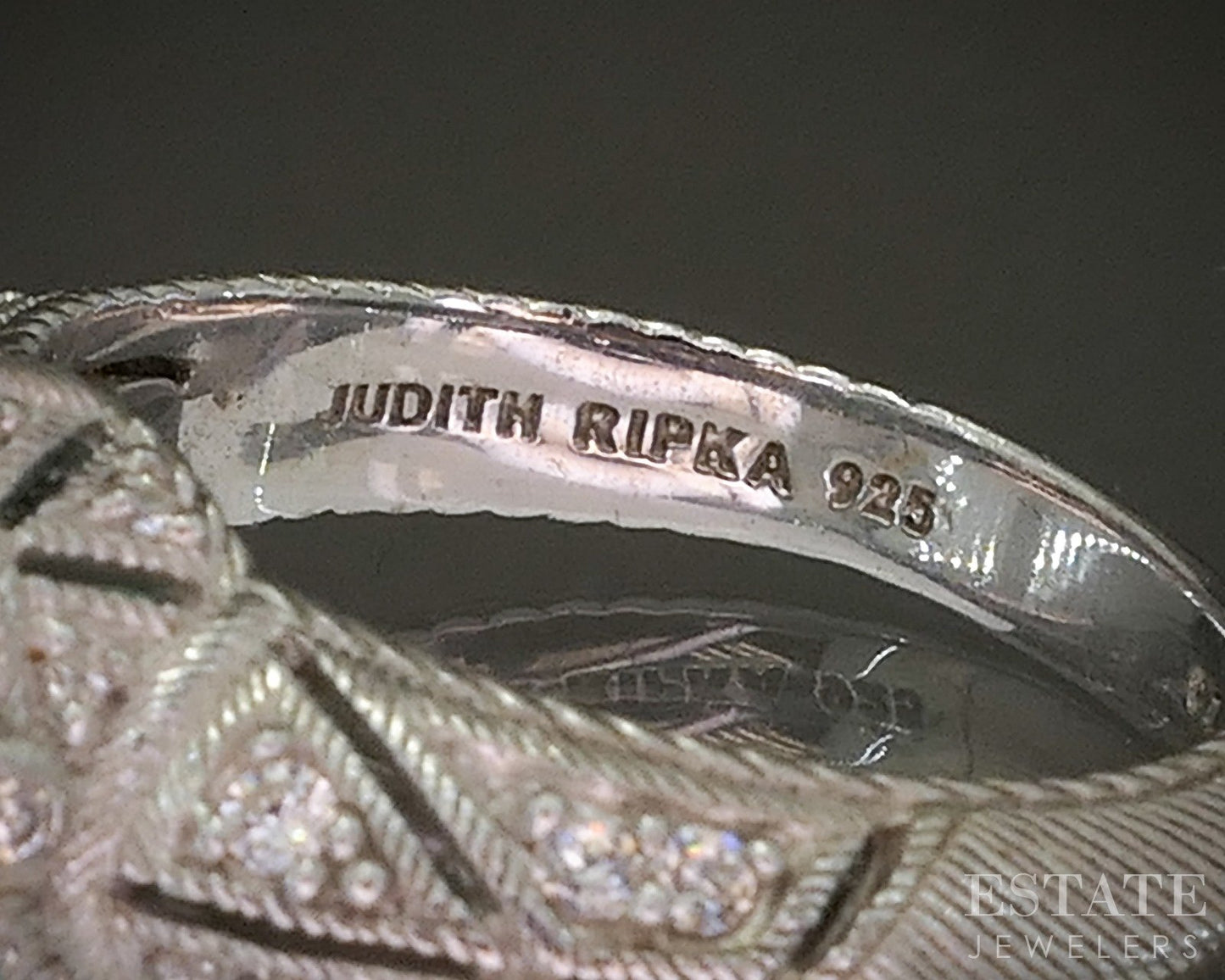 Sterling Silver Judith Ripka Natural Emerald & CZ Band Ring 6.7g p24374