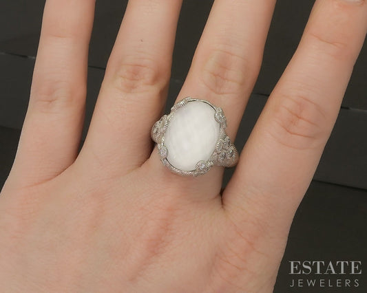 Sterling Silver Judith Ripka White Quartz Doublet & CZ Ladies Ring 13.5g p24379