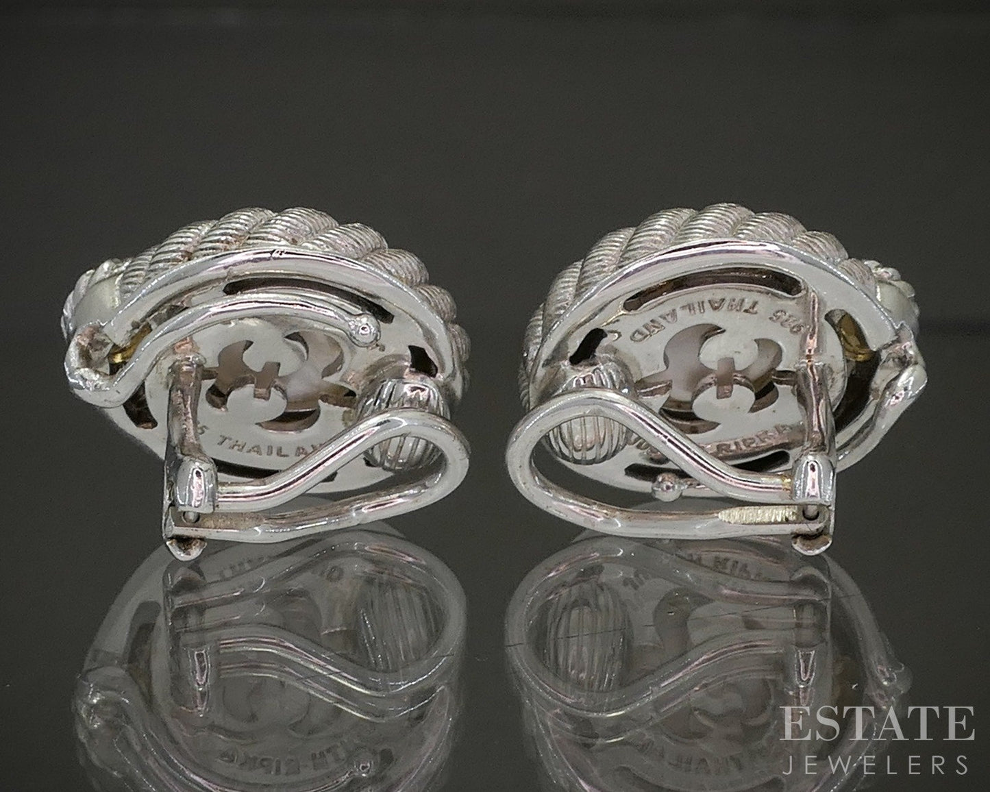 Sterling Judith Ripka Mabe Pearl & Citrine Omega Back Earrings 13g p24522