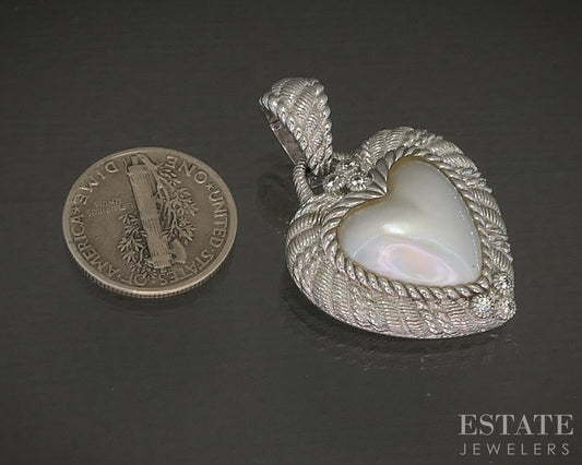Sterling Silver Judith Ripka Heart Mabe Pearl & CZ Pendant 9.8g p24456