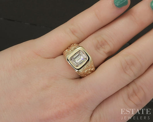 14k Yellow Gold Emerald Natural 1.83ct Diamond Nugget Band Ring 16g p21075