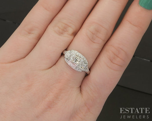 Antique 14k White Gold OEC Natural .40ctw Diamond Engagement Ring 4.2g p20299