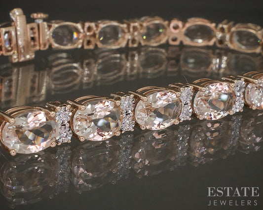 14k Rose Gold Natural Morganite & Diamond Tennis Bracelet 12g 7.25"L p20221