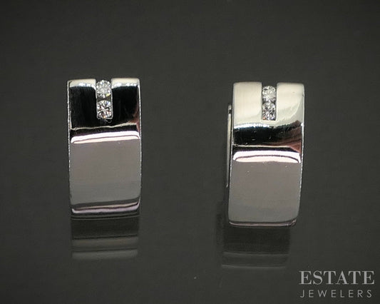 Platinum Round Natural .06ctw Diamond V Huggie Hoop Earrings 8.7g p19012