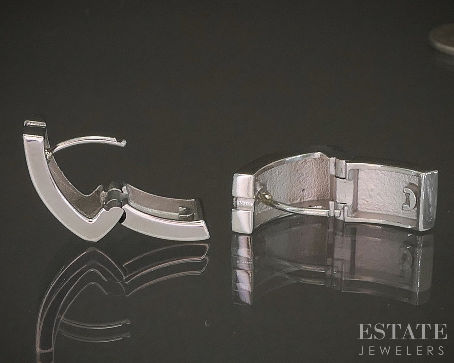 Platinum Round Natural .06ctw Diamond V Huggie Hoop Earrings 8.7g p19012
