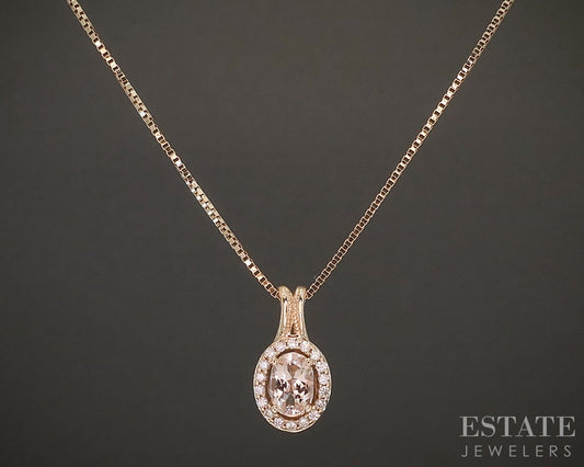 14k Rose Gold Oval Natural Morganite & Diamond Ladies Necklace 4.6g 24"L p20630