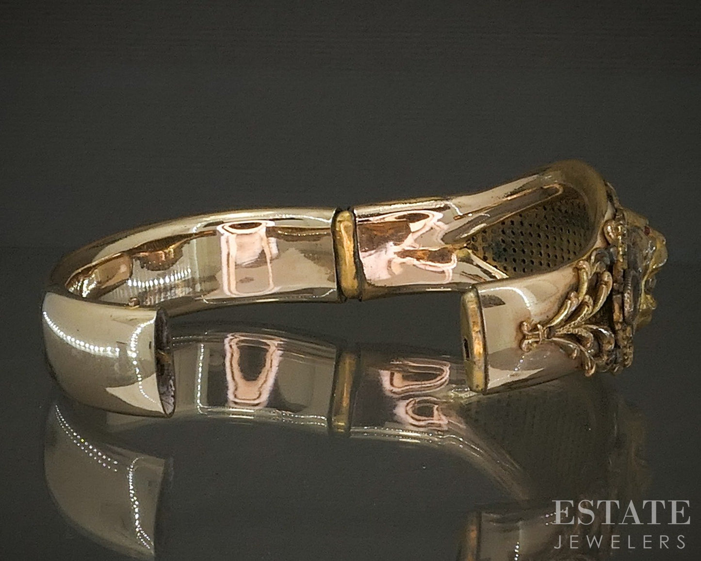 Antique Art Nouveau Gold Filled Rhinestone Lion Bangle Bracelet 61g p20017