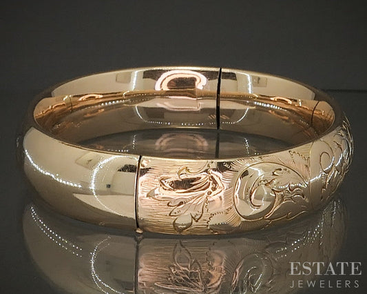 Antique Victorian Gold Filled Engraved Floral Bangle Bracelet 24g p20033