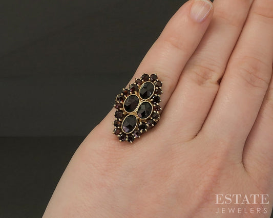 Antique Victorian 14k Yellow Gold Shank Bohemian Garnet Cluster Ring 5.1g p20031