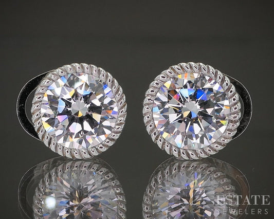 Sterling Silver Judith Ripka Round CZ Button Stud Earrings 5.4g p21480