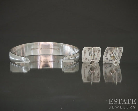 Vintage Sterling Towle Floral Flatware Pattern Cuff & Earrings Set 37g p20009