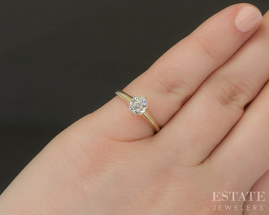 Antique 14k Yellow Gold OEC .10ct Diamond Solitaire Belcher Ring 2.4g i20228
