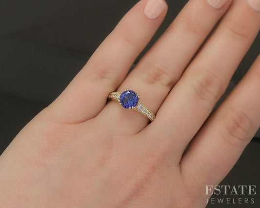 14k Yellow Gold Round 1.54ct Natural Tanzanite & Diamond Ring 4.4g p24334