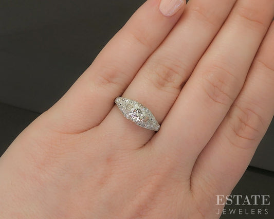 Vintage Platinum Natural .88ctw Diamond Filigree Engagement Ring 2.9g p24339