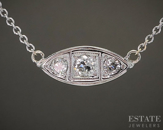 Antique Art Deco 14k White Gold OEC Natural .24ctw Diamond Necklace 2.1g p24313