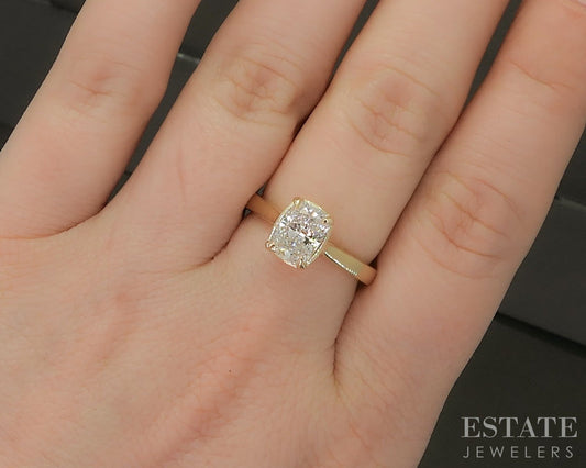 14k Yellow Gold IGI Cushion Lab Created 1.57ct Diamond Solitaire Ring 4g p24347