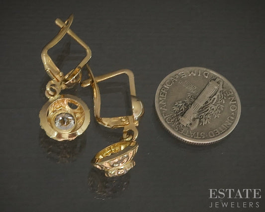 Vintage 18k Yellow Gold Natural 1.42ctw Diamond Leverback Earrings 3.2g p22480