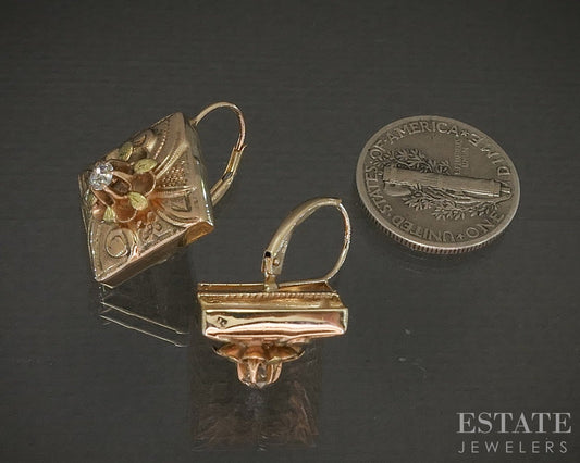 Antique Victorian 14k Yellow & Green Gold OEC .20ctw Diamond Earrings 4g p23190
