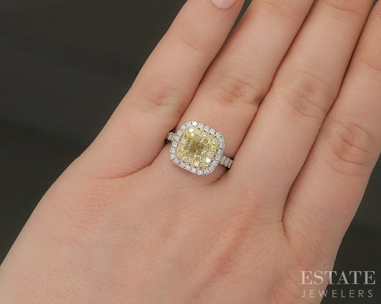 Platinum & 18k Natural 1.46ctw Fancy Yellow Diamond Engagement Ring 7g p22028