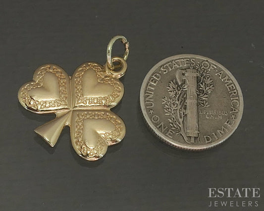 Vintage 14k Yellow Gold Ireland 3-Leaf Clover Heart Charm 2.9g p22648