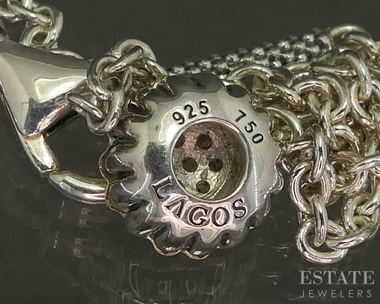 18k & Sterling LAGOS Lux Caviar Natural Diamond Flower Necklace 6.5g p23167