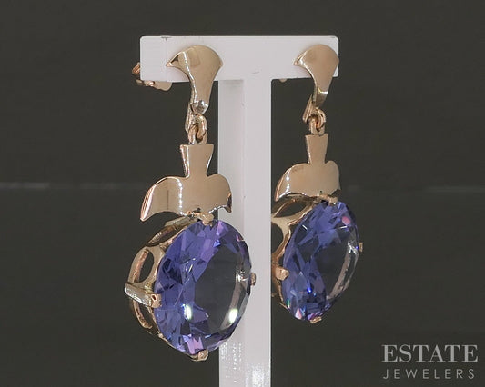 Antique 9k Rose Gold 15mm Color Changing Sapphire Dangle Earrings 8.4g p23202