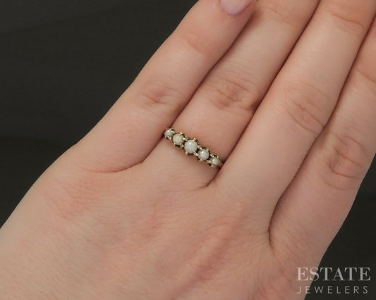 Antique Victorian 10k Yellow Gold 2-3mm Seed Pearl Ladies Band Ring 1.7g p23758