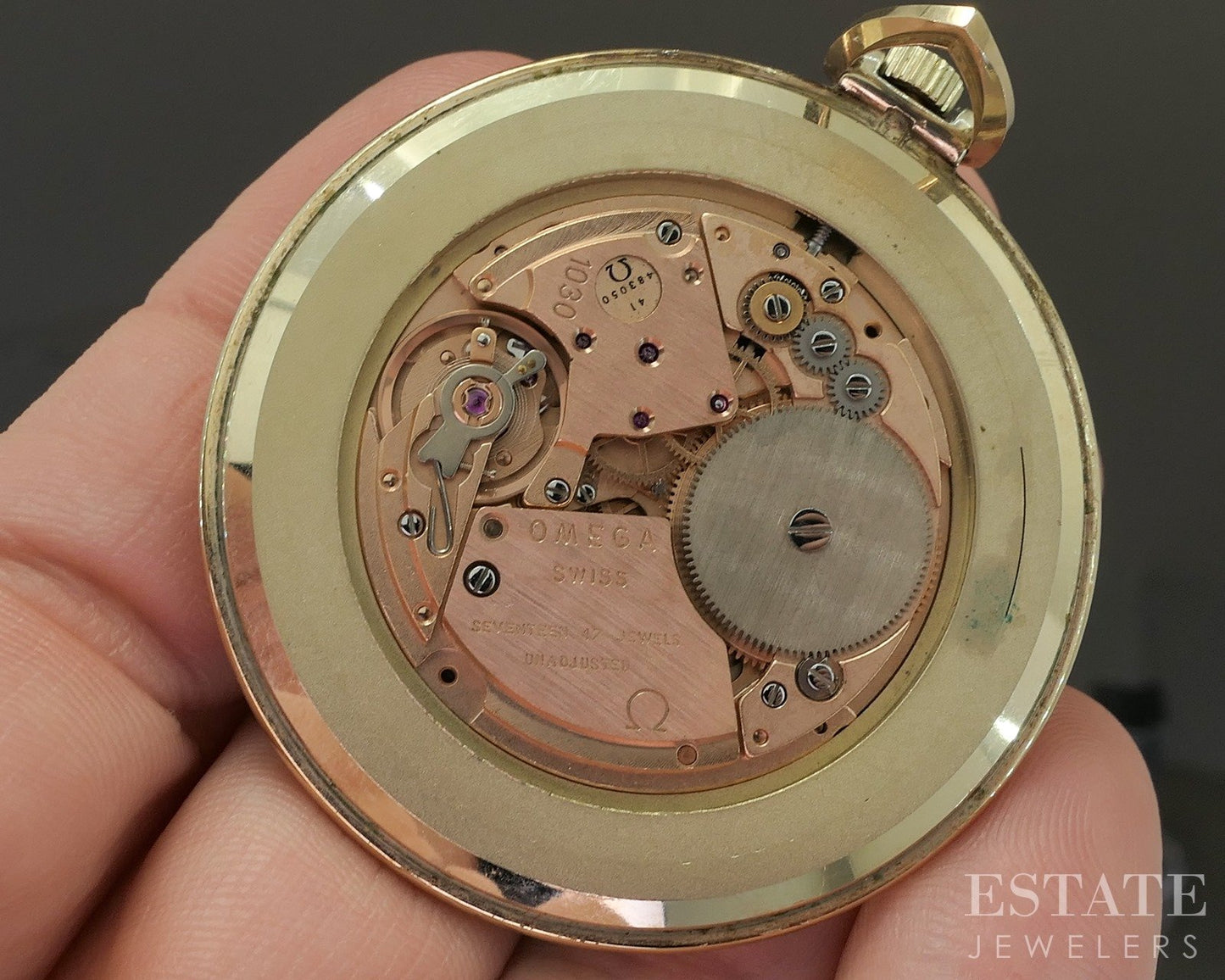 1979 Gold Filled Omega Date Cal 1030 Openface Pocket Watch Full Set p15132