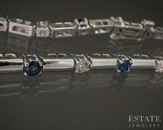 14k White Gold Natural Blue Sapphire & Diamond Tennis Bracelet 13.2g p21958b