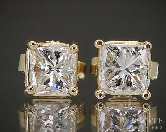 14k Yellow Gold Princess Natural .80ctw Diamond Stud Earrings p21826