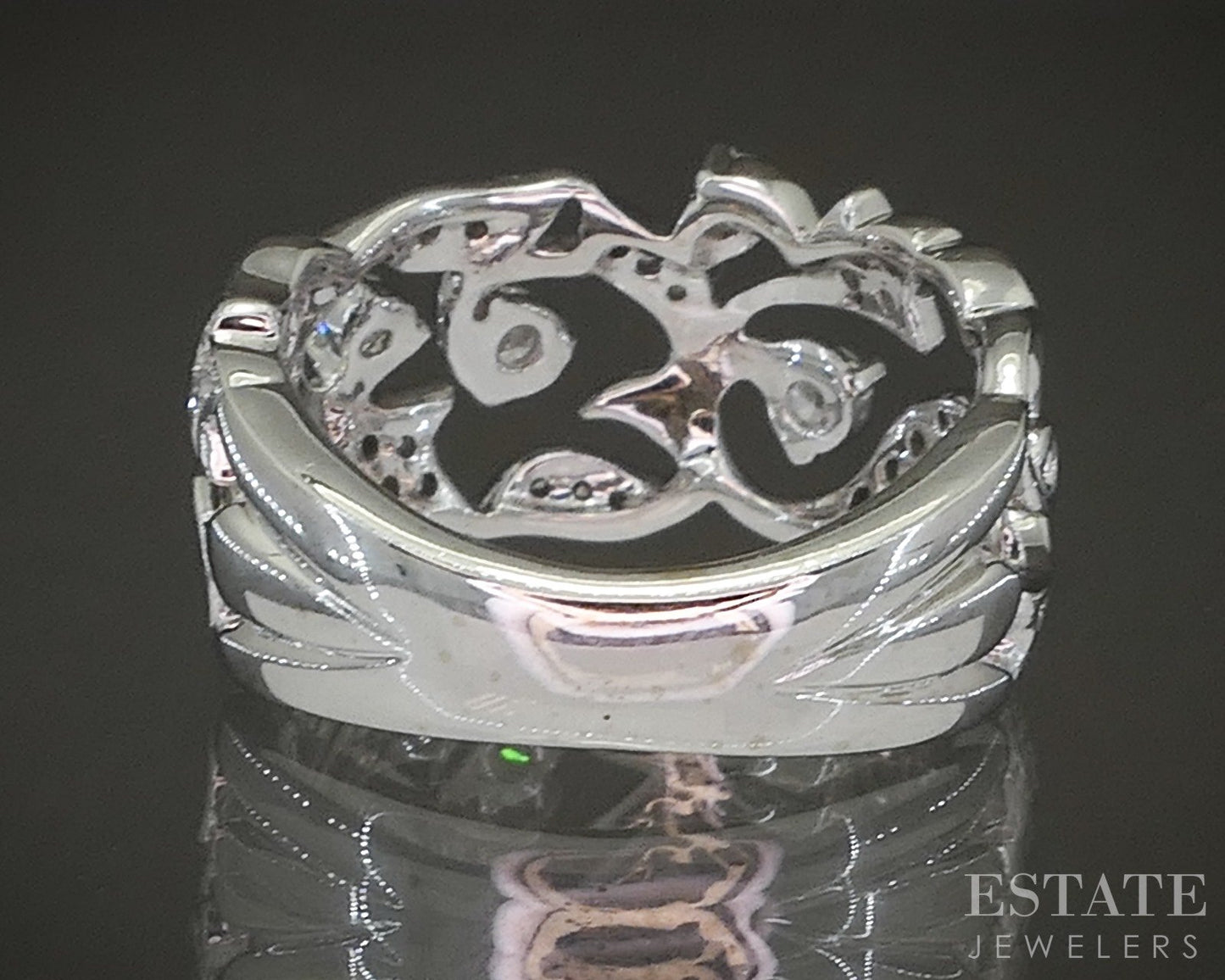 14k White Gold Natural .25ctw Diamond Garland Leaf Ladies Band Ring 5.7g p21976