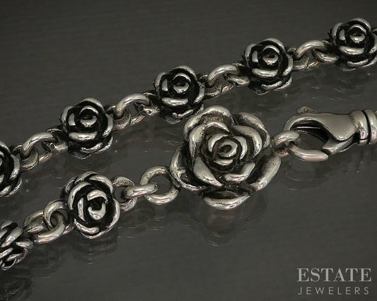 Sterling King Baby Rose Motif Link Chain Bracelet 25.8g 7.75"L p25286