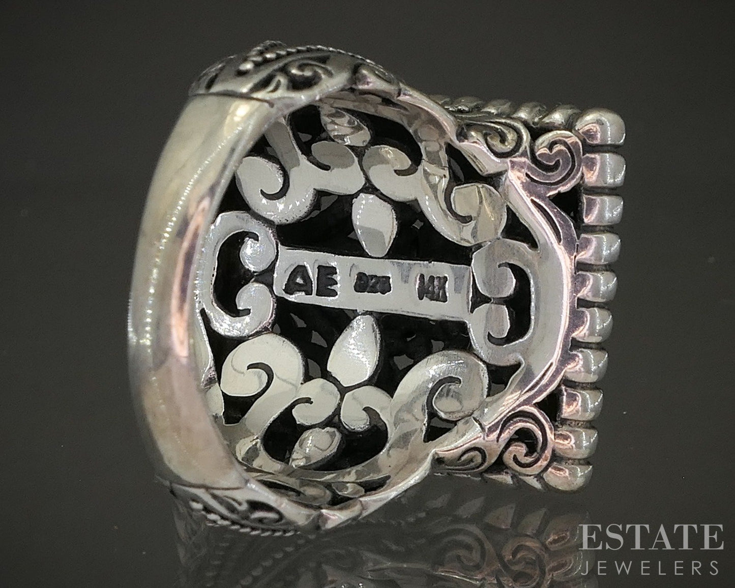 14k & Sterling Arts Elegance Filigree Ladies Shield Ring 9.2g p25337