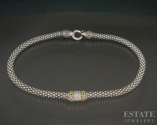 14k & Sterling Natural Diamond Beaded Popcorn Chain Necklace 43g 17"L p25428