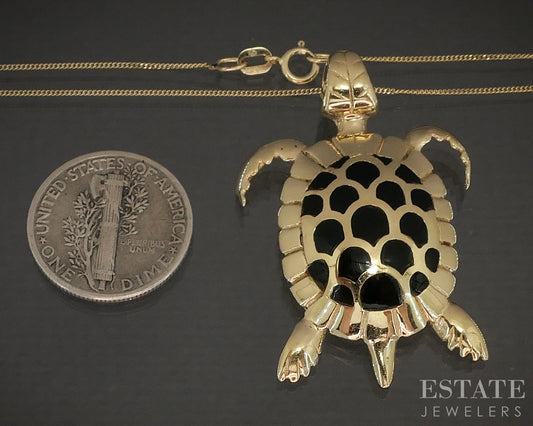 14k Yellow Gold Richard Barile Natural Black Coral Turtle Necklace 6.8g p22176