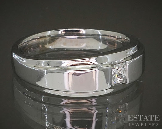 14k White Gold Princess Natural .25ct Diamond Mens Band Ring 10.4g p22422b