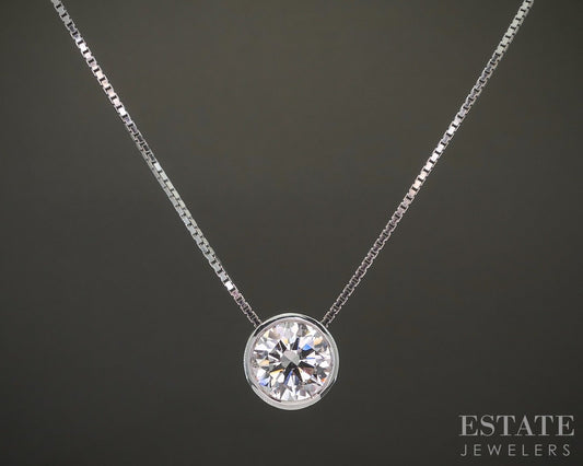 14k White Gold Round Lab Created 2.00ct Diamond Solitaire Necklace 22"L p21823b