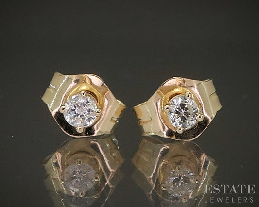 14k Yellow Gold Round Natural .05ctw Diamond Stud Earrings p22497b