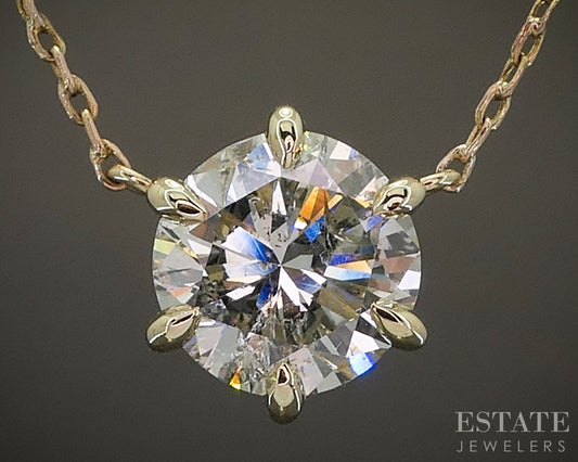 14k Yellow Gold Round Natural 2.06ct Diamond Solitaire Necklace 2.6g 18"L p23972