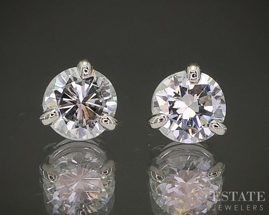 14k White Gold Round Natural 1.13ctw Diamond Stud Earrings p24550